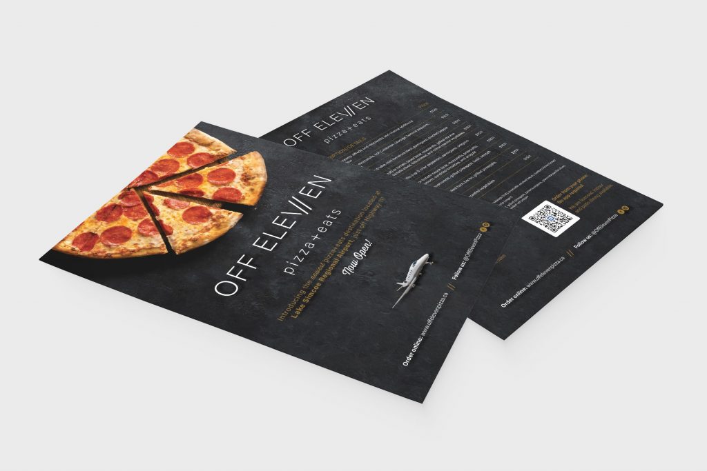 menu and direct mail flyer design for a pizza restaurant near Barrie, Ontario